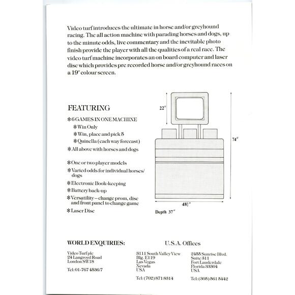 Video Turf Laser Disc Amusement Video Arcade Game Flyer Horse Racing Promo - Picture 2 of 2
